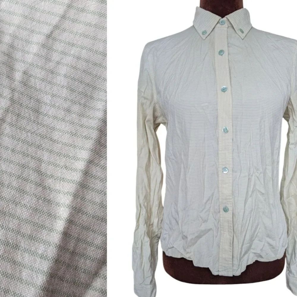 Calvin Klein Silk Blend Micro Stripe Green and White Button Down Size S